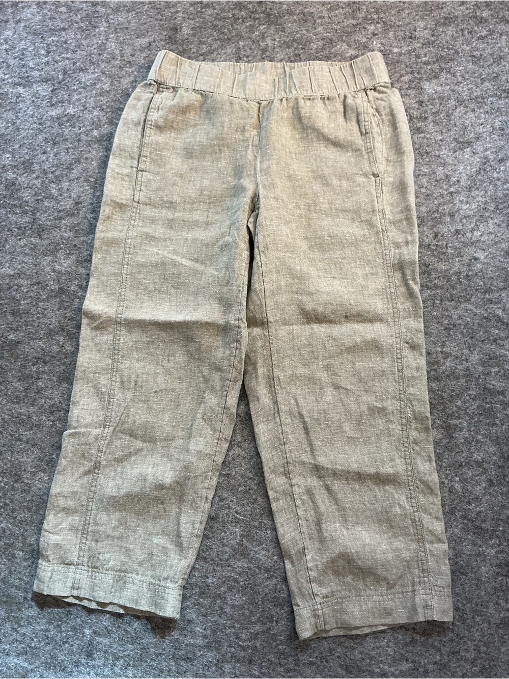 Pure Jill Casual Elastic-Waist Linen Cropped Pants in Light Beige Size XS